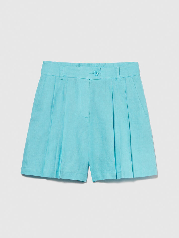 100% linen shorts - women's shorts - Turquoise | Sisley image number 6